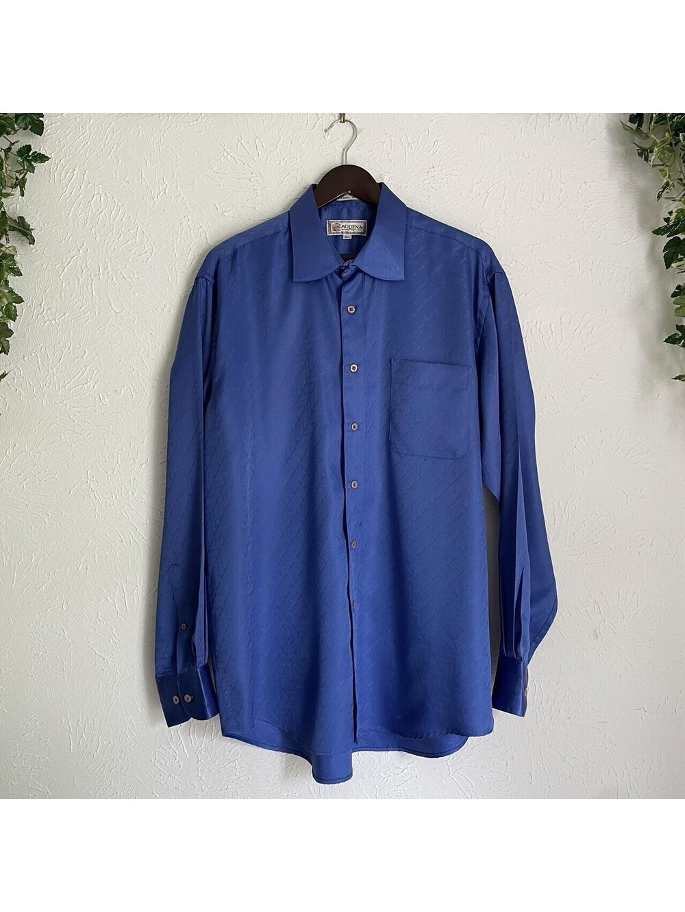 Vintage Modena Blue Long Sleeve Button Up Dress Shirt Men's Size 16 1/2 Large